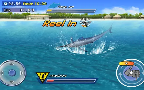 Excite BigFishing: espadim-azul a saltar fora de água durante a recolha da linha